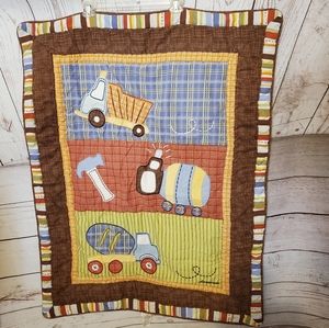 CoCo & Company baby quilt with dump truck, cement truck, carpenter tools